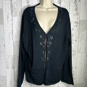 Carducci Women’s 2X Black Cardigan Dressy Embellishments Stretch EUC